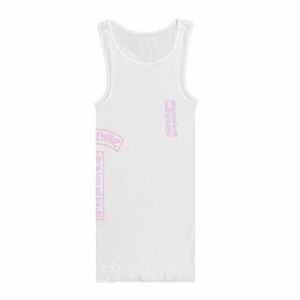 Chrome Hearts White Tank Top with Pink Graphic